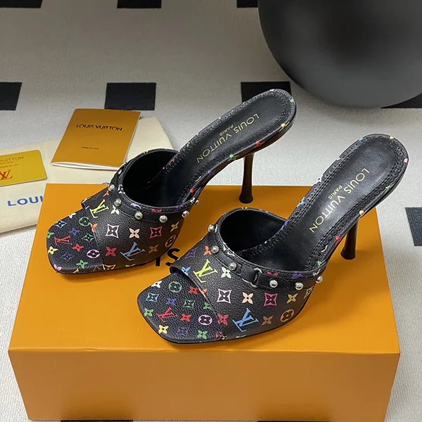 速達発送コラボ LV × 村上隆 カラフルモノグラム ミュールサンダル 6AM 1AGWQQ