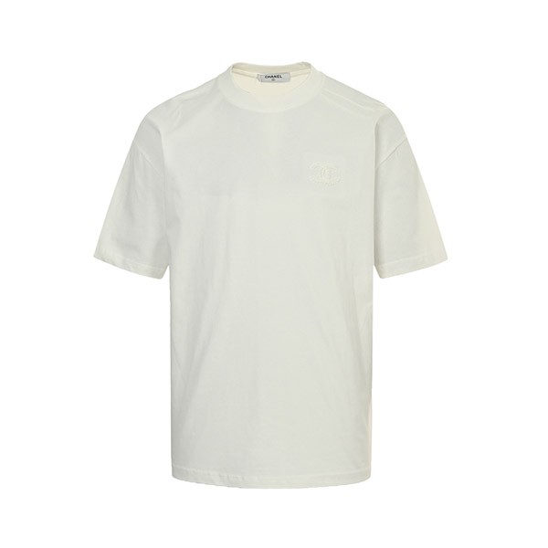 n級品 シャネル 半袖 Tシャツ 偽物 ホワイト クルーネック ロゴ 刺繍 shl06943
