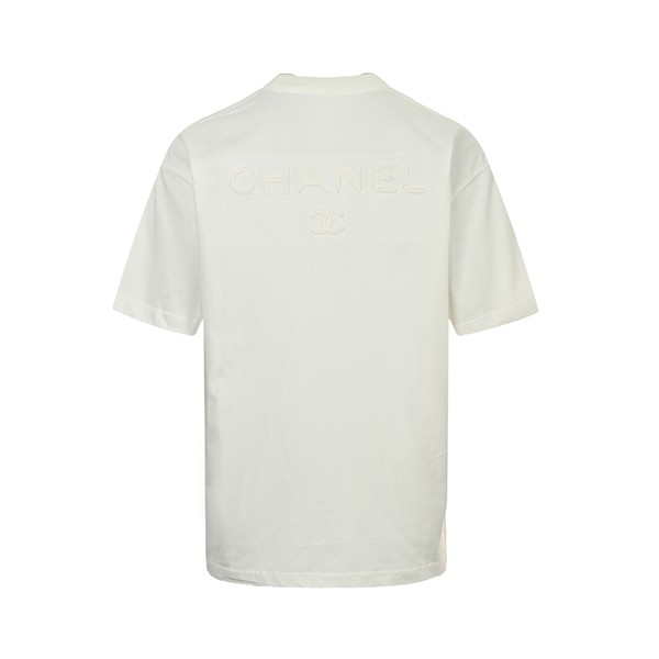 n級品 シャネル 半袖 Tシャツ 偽物 ホワイト クルーネック ロゴ 刺繍 shl06943