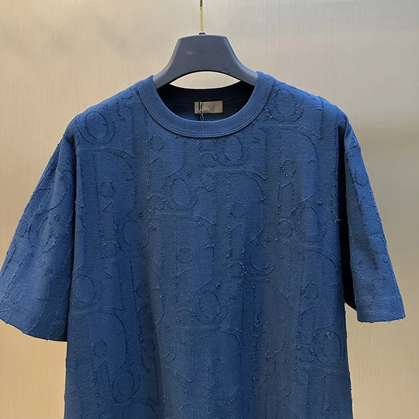 ディオール 25FALL Tシャツ 偽物 ブルー オブリーク コットン 593J696U301