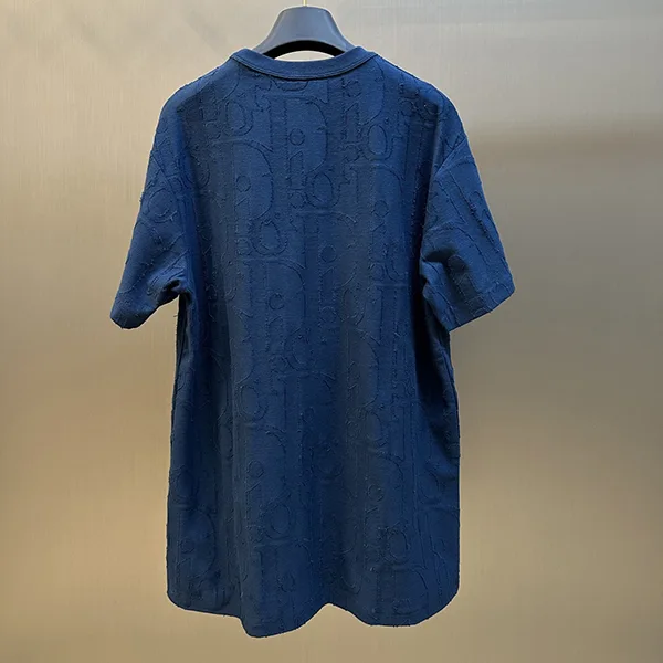 ディオール 25FALL Tシャツ 偽物 ブルー オブリーク コットン 593J696U301