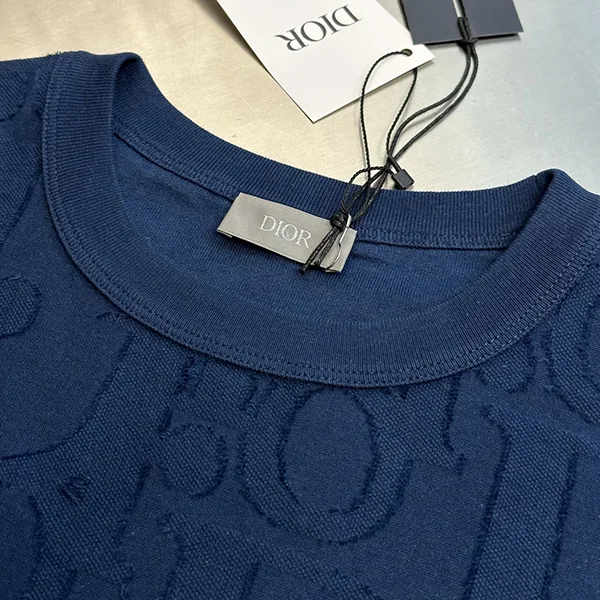 ディオール 25FALL Tシャツ 偽物 ブルー オブリーク コットン 593J696U301