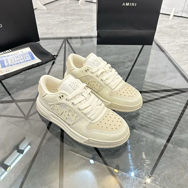 すぐ届 アミリ ロゴ付きスエード&ラバーリムレザースニーカー amz77700