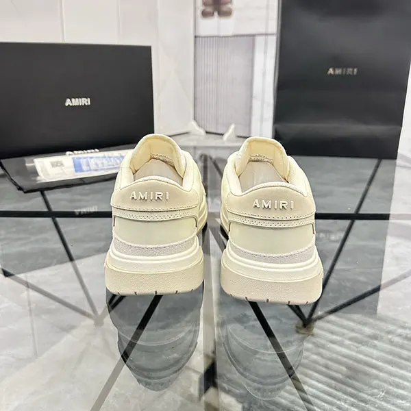 すぐ届 アミリ ロゴ付きスエード&ラバーリムレザースニーカー amz77700