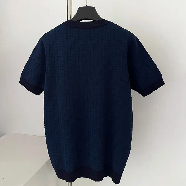 フェンディ FFダークブルーコットンクルーネック半袖セーター feo85691