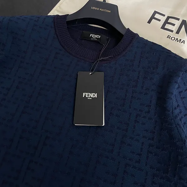 フェンディ FFダークブルーコットンクルーネック半袖セーター feo85691