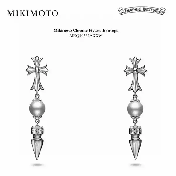 送料無料 クロムハーツ ミキモト CHクロス アコヤパールピアス 偽物◆18Kクロス Kur20683