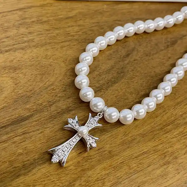 注目★クロムハーツ × ミキモト 偽物 ホワイトパールネックレス18K Kuw92209
