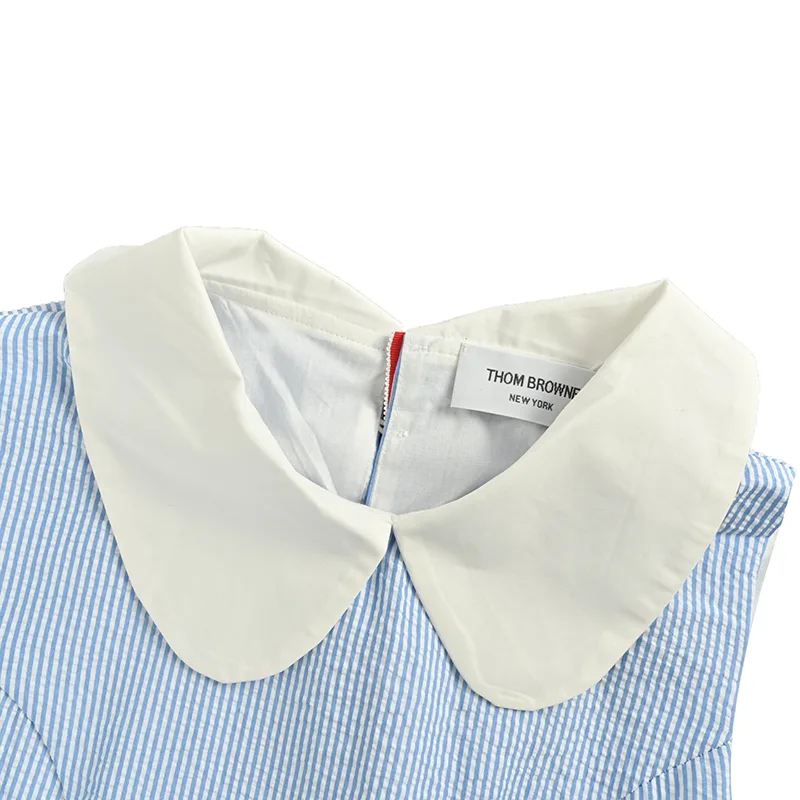 送料込【THOM BROWNE 贋物】ストライプ ボウタイシャツ ノースリーブ tof18697