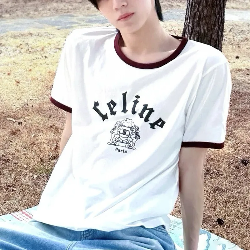 目を惹くカラー セリーヌ BLASON レギュラーTシャツ コットン パロディ Cew89891