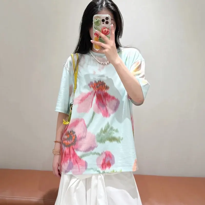 ロエベ☆ルーズフィット Tシャツ コットン フローラル パロディ