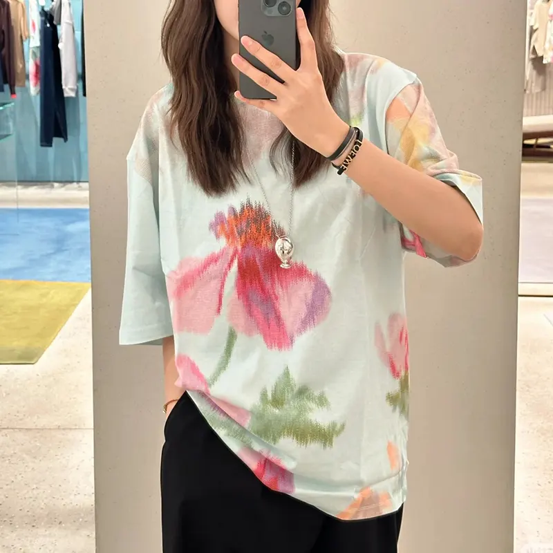 ロエベ☆ルーズフィット Tシャツ コットン フローラル パロディ