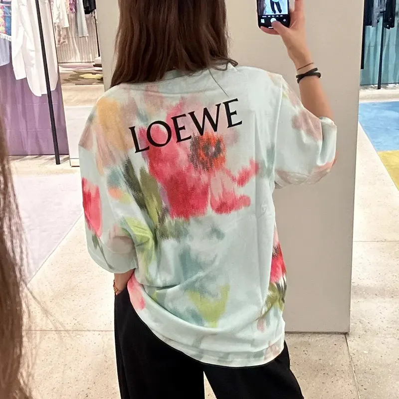 ロエベ☆ルーズフィット Tシャツ コットン フローラル パロディ