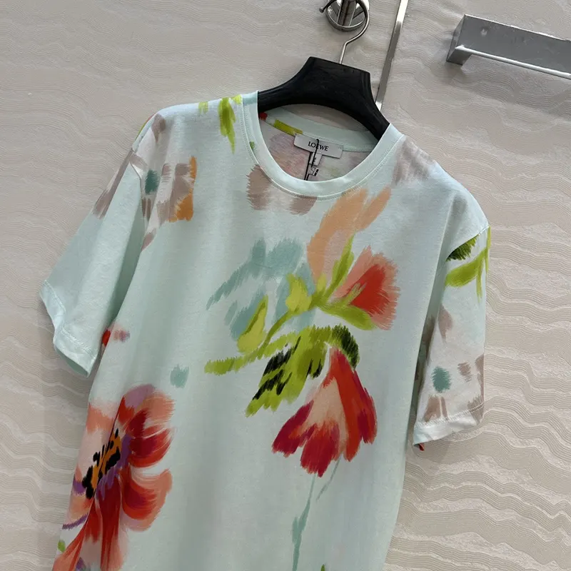 ロエベ☆ルーズフィット Tシャツ コットン フローラル パロディ