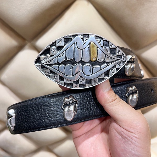 クロムハーツ Matty Boy Chomper レザーベルト コピー ブラック×シルバー Kuz54911