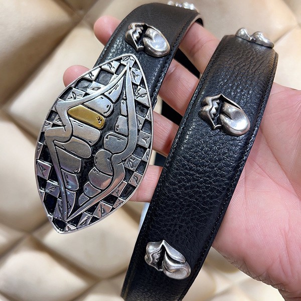 クロムハーツ Matty Boy Chomper レザーベルト コピー ブラック×シルバー Kuz54911