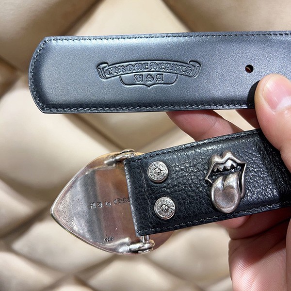 クロムハーツ Matty Boy Chomper レザーベルト コピー ブラック×シルバー Kuz54911