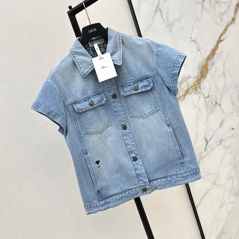 プレゼント最適ディオール BEE刺繍 デニム ジャケット 无袖 レプリカ deh95775