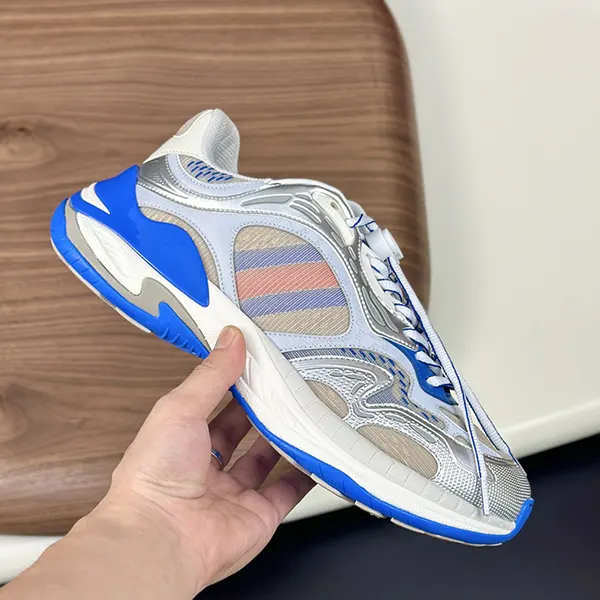 希少 グッチ 2.0 メンズ スニーカー バリエーション グレー&ブルー メッシュ&レザー guh91496