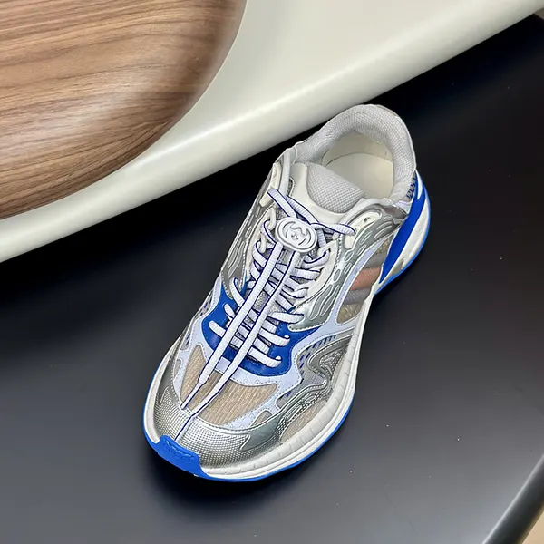 希少 グッチ 2.0 メンズ スニーカー バリエーション グレー&ブルー メッシュ&レザー guh91496