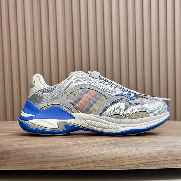 希少 グッチ 2.0 メンズ スニーカー バリエーション グレー&ブルー メッシュ&レザー guh91496