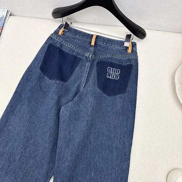 ミュウミュウ ジーンズ ロゴ刺繍 コピー コットン スエード myv00729