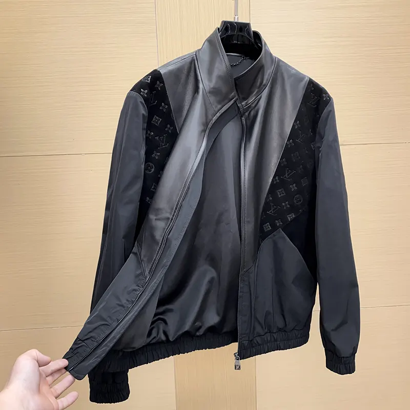 注目★ルイヴィトン レザーミックス トラックトップ ジャケット 偽物 黒 羊革 1AHVLY