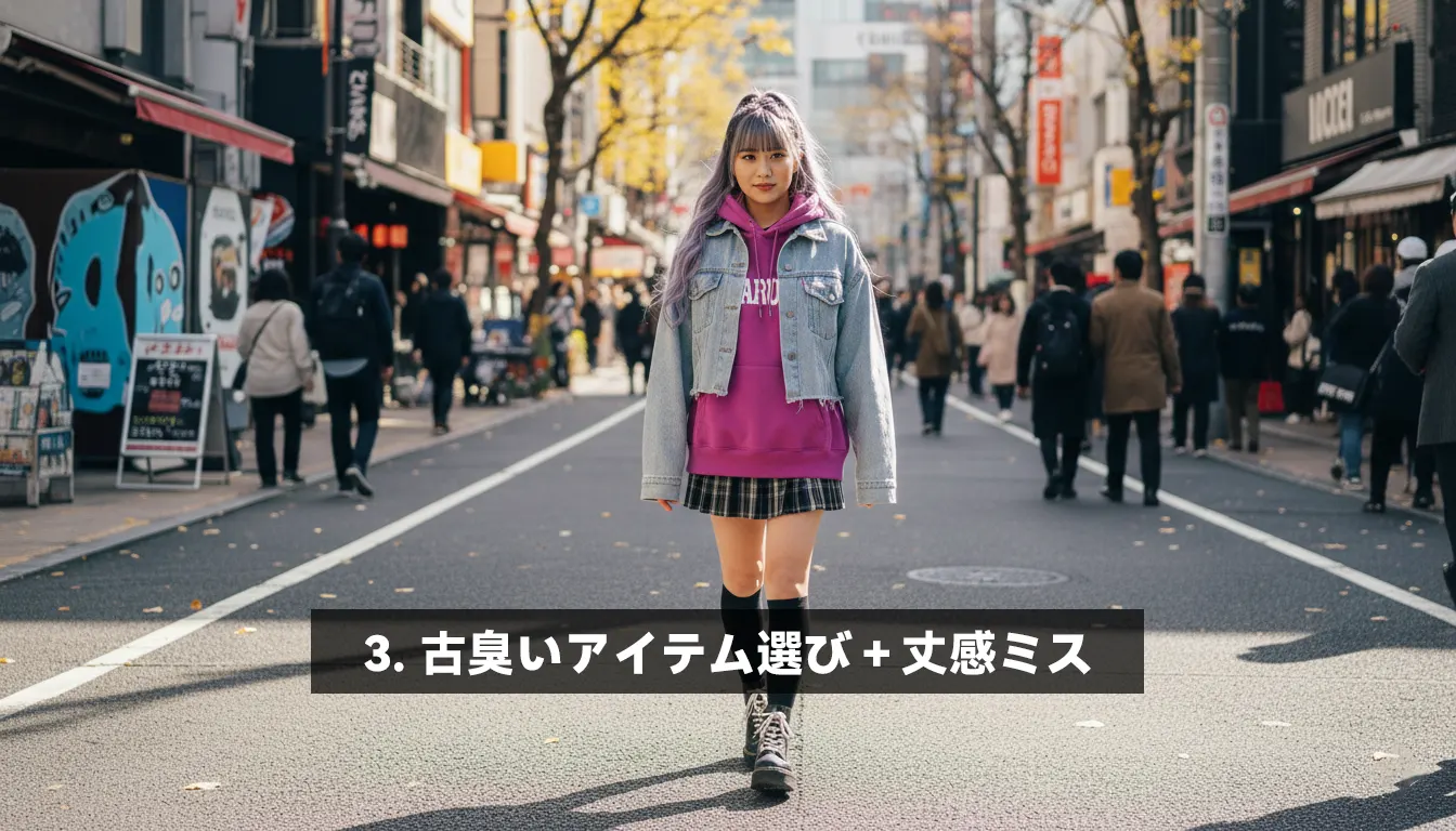 3. 古臭いアイテム選び＋丈感ミス