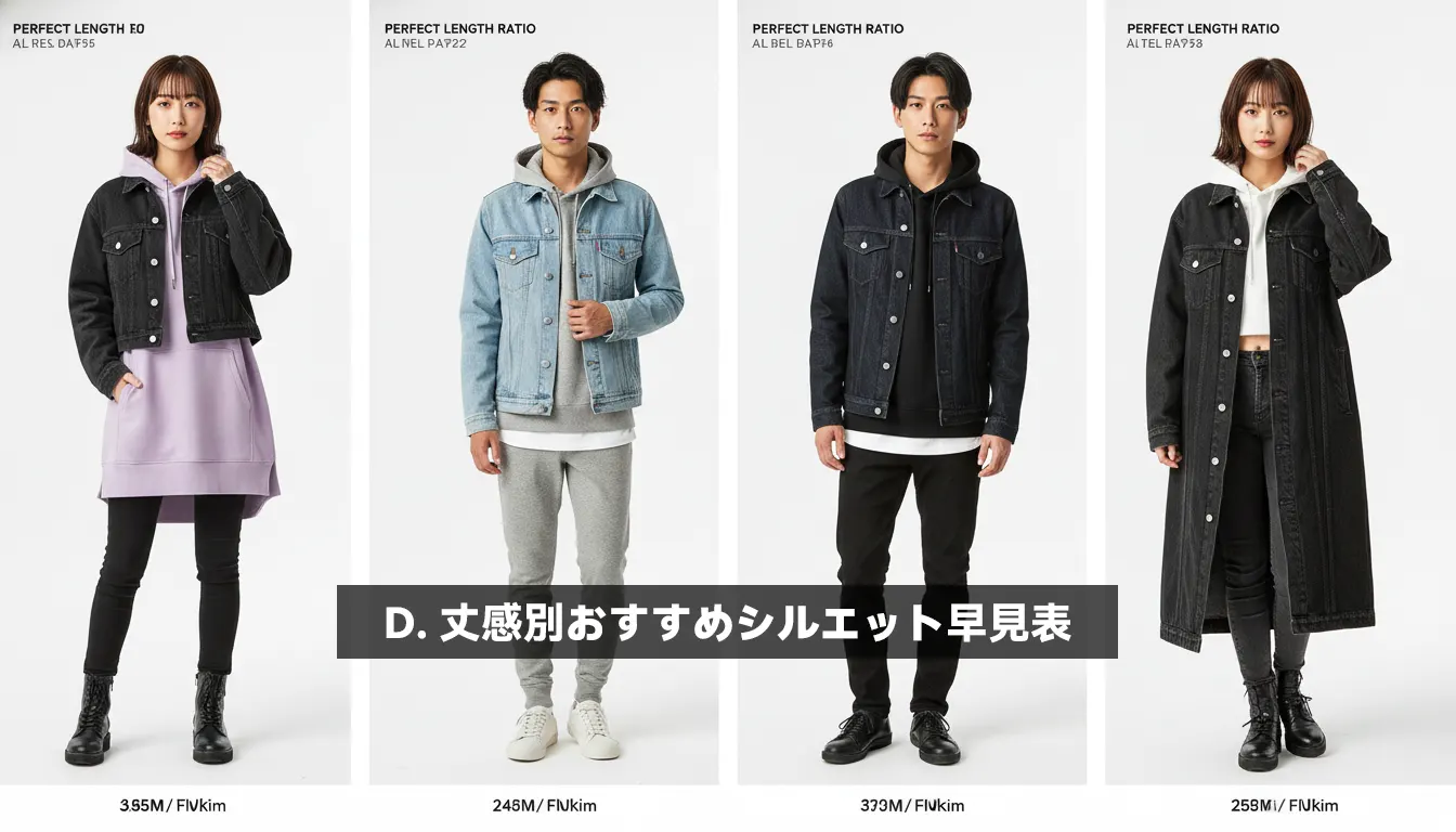 D. 丈感別おすすめシルエット早見表