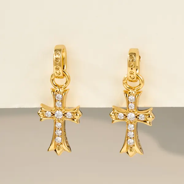 クロムハーツ ピアス コピー CHクロス ベビーファット ドロップ 22K ゴールド パヴェダイヤ