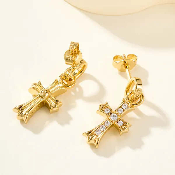 クロムハーツ ピアス コピー CHクロス ベビーファット ドロップ 22K ゴールド パヴェダイヤ