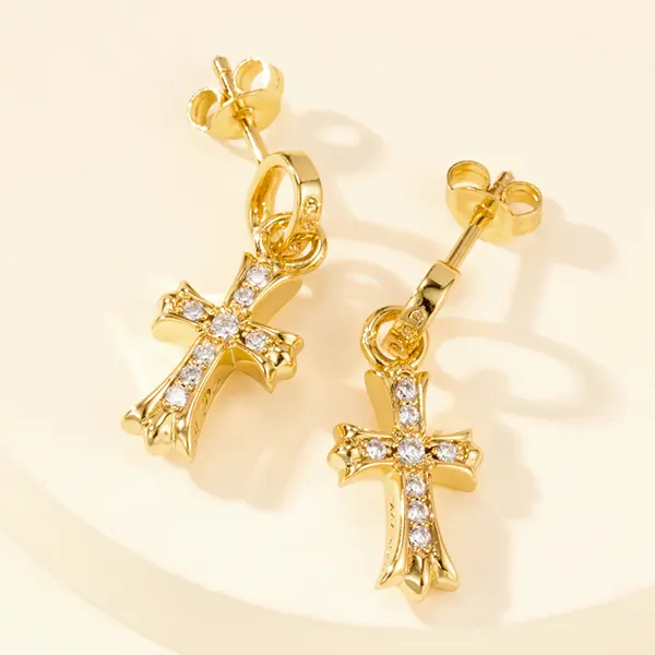 クロムハーツ ピアス コピー CHクロス ベビーファット ドロップ 22K ゴールド パヴェダイヤ