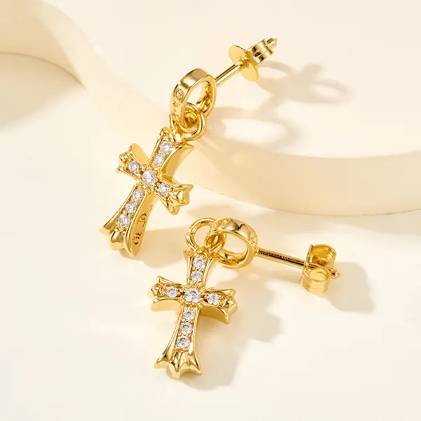 クロムハーツ ピアス コピー CHクロス ベビーファット ドロップ 22K ゴールド パヴェダイヤ