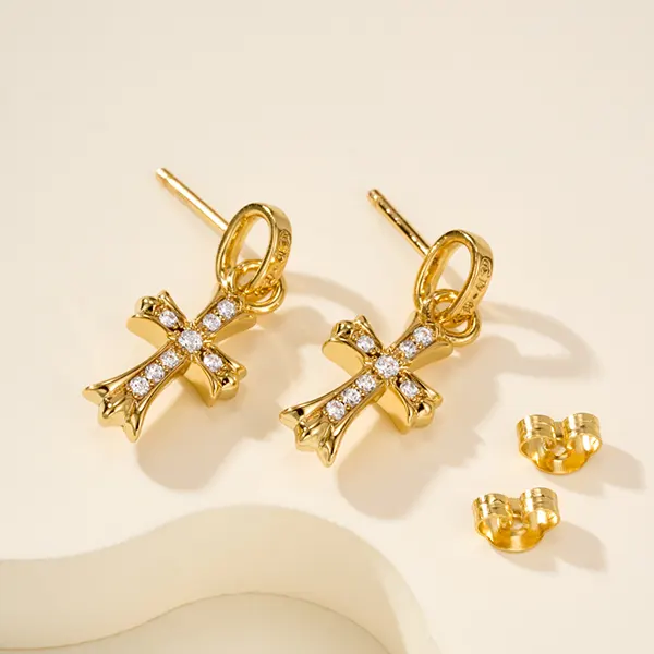 クロムハーツ ピアス コピー CHクロス ベビーファット ドロップ 22K ゴールド パヴェダイヤ