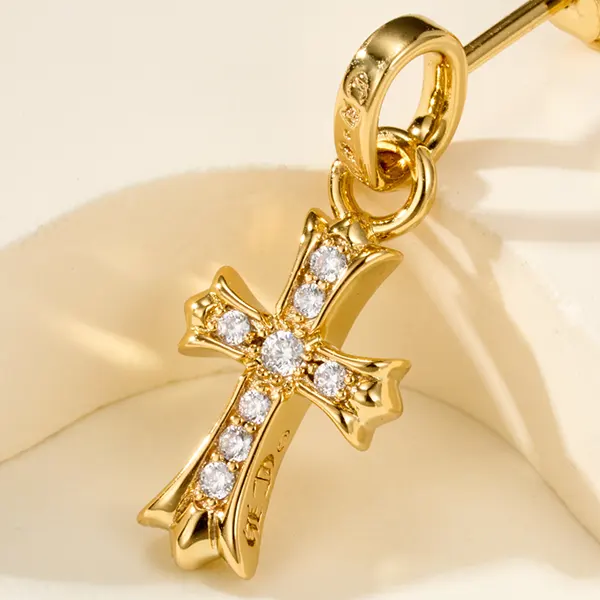 クロムハーツ ピアス コピー CHクロス ベビーファット ドロップ 22K ゴールド パヴェダイヤ