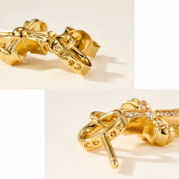 クロムハーツ ピアス コピー CHクロス ベビーファット ドロップ 22K ゴールド パヴェダイヤ