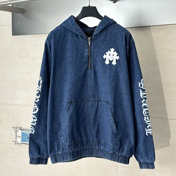 大人気!クロムハーツ クロス ジップ デニム プルオーバー パーカー Kut05284