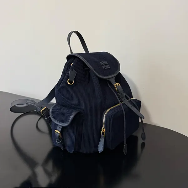 ミュウミュウ レザー トリミング コーデュロイ バックパック myk42994