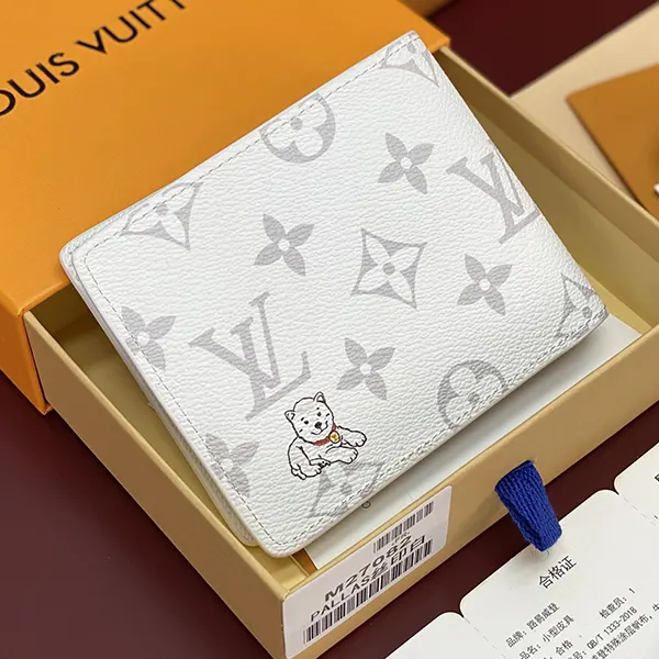 ルイヴィトン 二つ折り財布 コピー ポルトフォイユ ミュルティプル ドッグ 犬 イラスト 白 M27082