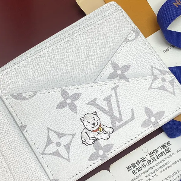 ルイヴィトン 二つ折り財布 コピー ポルトフォイユ ミュルティプル ドッグ 犬 イラスト 白 M27082