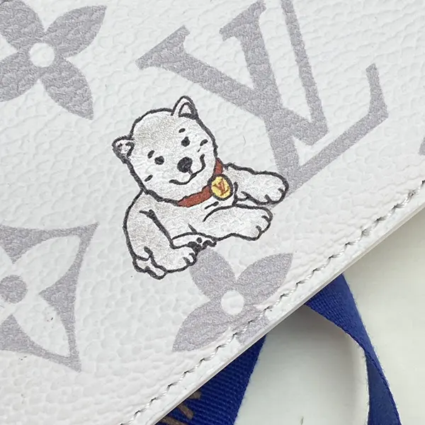 ルイヴィトン 二つ折り財布 コピー ポルトフォイユ ミュルティプル ドッグ 犬 イラスト 白 M27082