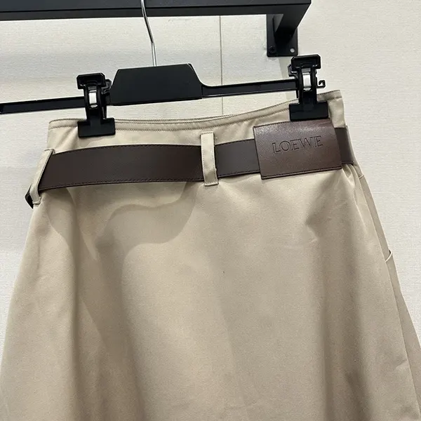 プレゼント最適 ロエベ レザートリム コットン&シルク ミディスカート loc31253