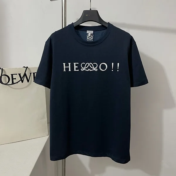 ロエベ プリント コットン混 ジャージー Tシャツ スーパーコピー ネイビー loi42164