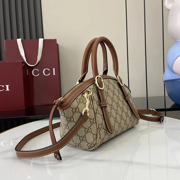 グッチ GGエンブレム スモール トップハンドルバッグ コピー 茶 839005
