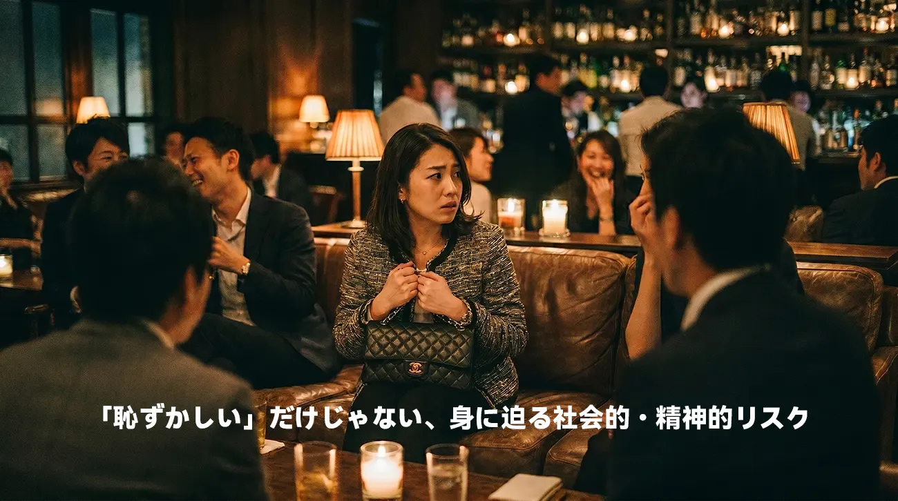 スーパーコピーを身につけて恥ずかしいと感じる不安な心理状態のイメージ