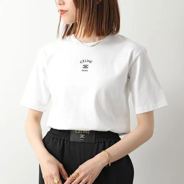 セリーヌ Tシャツ RX0LJ1242.01OB レディース トリオンフ ロゴ 刺繍 クルーネック カットソー 半袖 ホワイト