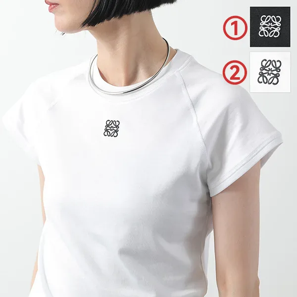 ロエベ Tシャツ SMALL FIT T-SHIRT スモールフィット S359Y22X96 S359Y22XA7 レディース 半袖 カットソー アナグラム 刺繍 カラー2色