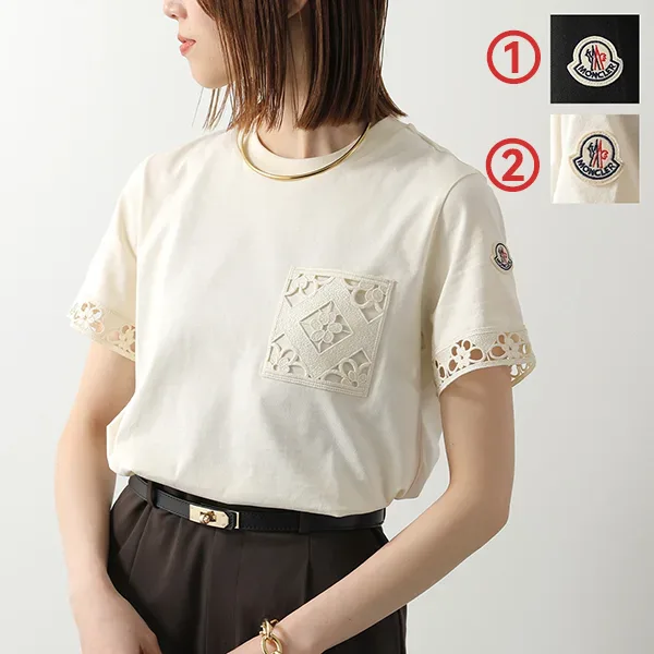 モンクレール Tシャツ 8C00025 89AUO レディース 半袖 コットンジャージー カットソー クルーネック マクラメ編み