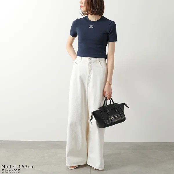セリーヌ Tシャツ Triomphe トリオンフ RX0IX1407.01MA レディース 半袖 カットソー クルーネック ロゴ 刺繍 リブ編み コットンジャージー カラー2色