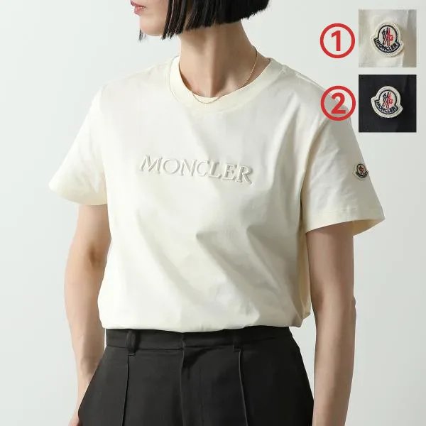モンクレール 半袖 Tシャツ 8C00008 89AUO レディース コットン クルーネック 刺繍ロゴ レギュラーフィット